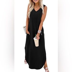 Sampeel Black V-neck Maxi Dress with Pockets